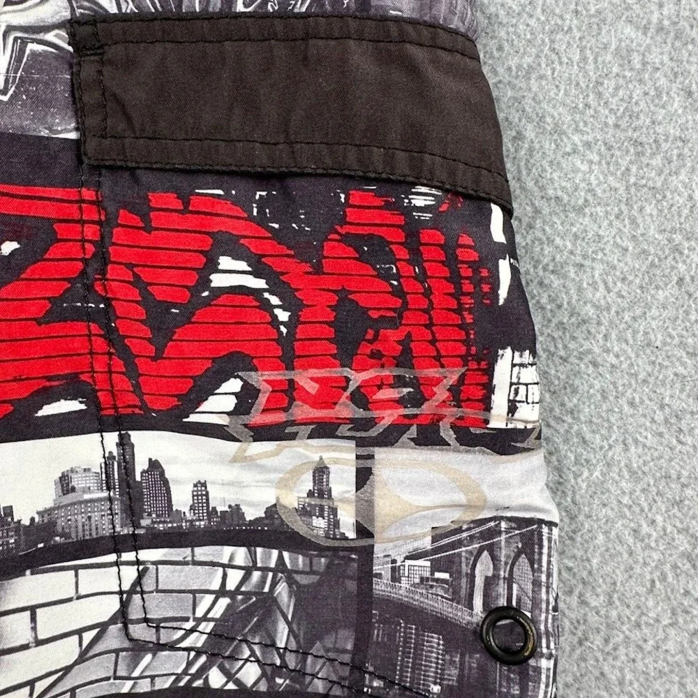No Fear Mens XL Board‎ Shorts Graphic New York City Brooklyn Bridge Black Red